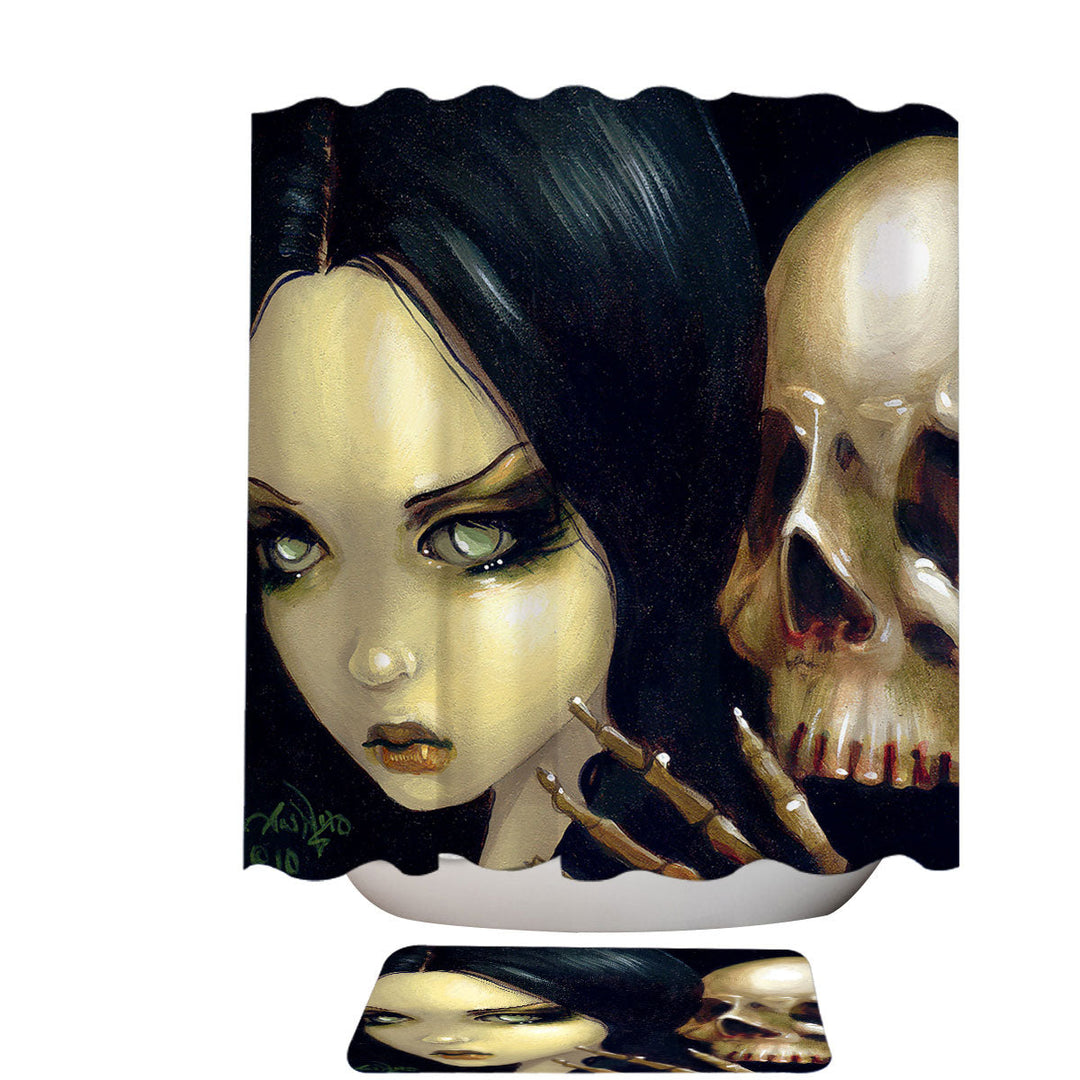 Faces of Faery _103 Gothic Girl and Scary Skull Shower Curtains