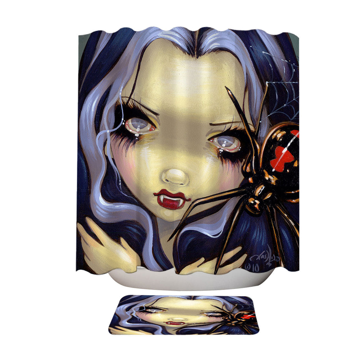 Faces of Faery _110 Vampire Girl Black Widow Spider Shower Curtain