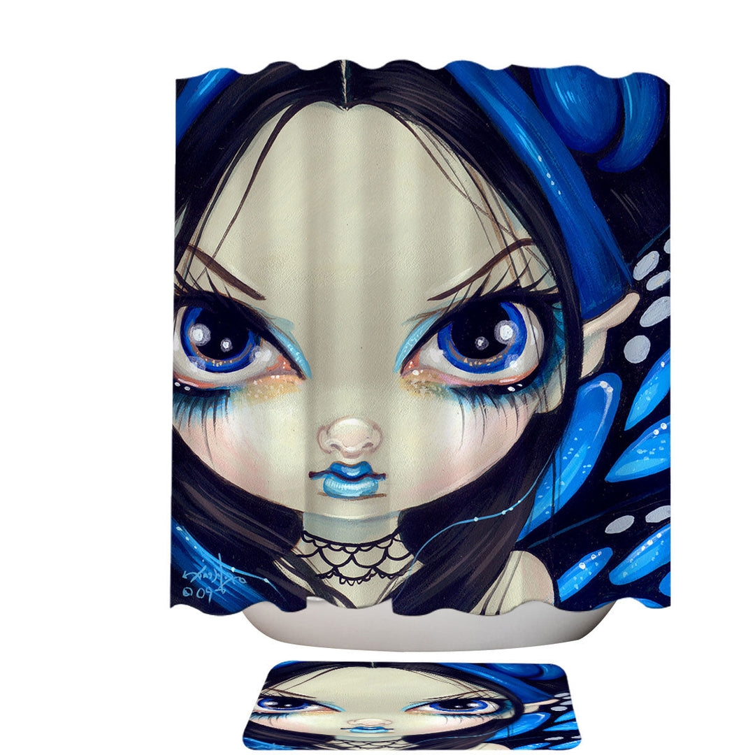 Faces of Faery _12 Blue Goth Girl Shower Curtains