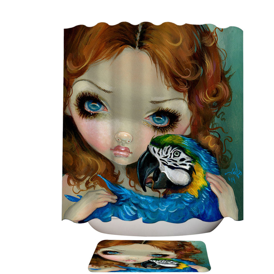 Faces of Faery _223 Redhead Girl with Macaw Parrot Shower Curtain