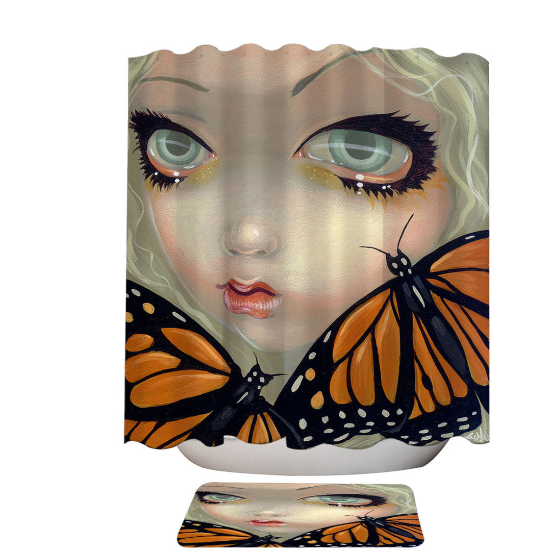 Faces of Faery _57 Girl with Monarch Butterflies Shower Curtain