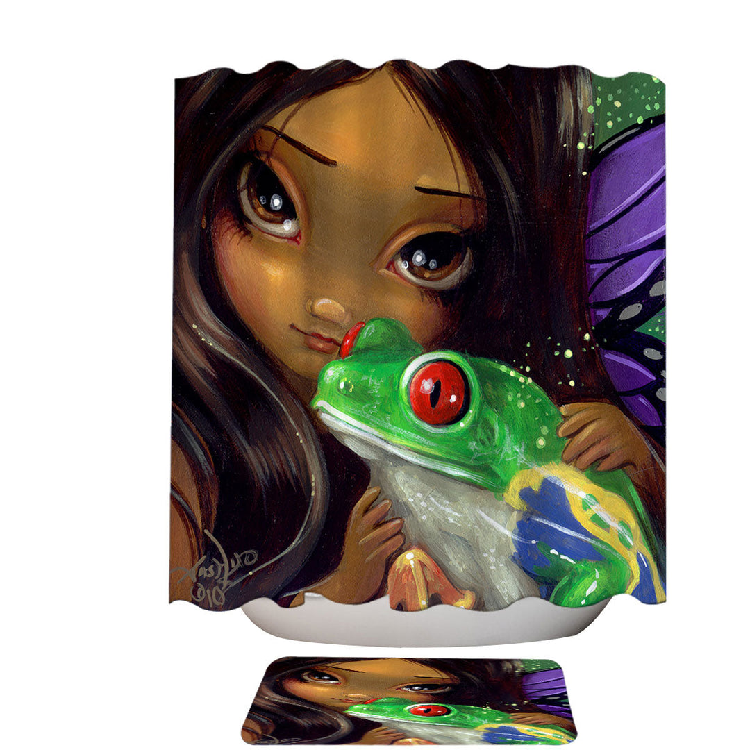 Faces of Faery _93 Beautiful Tropical Girl and Frog Shower Curtain