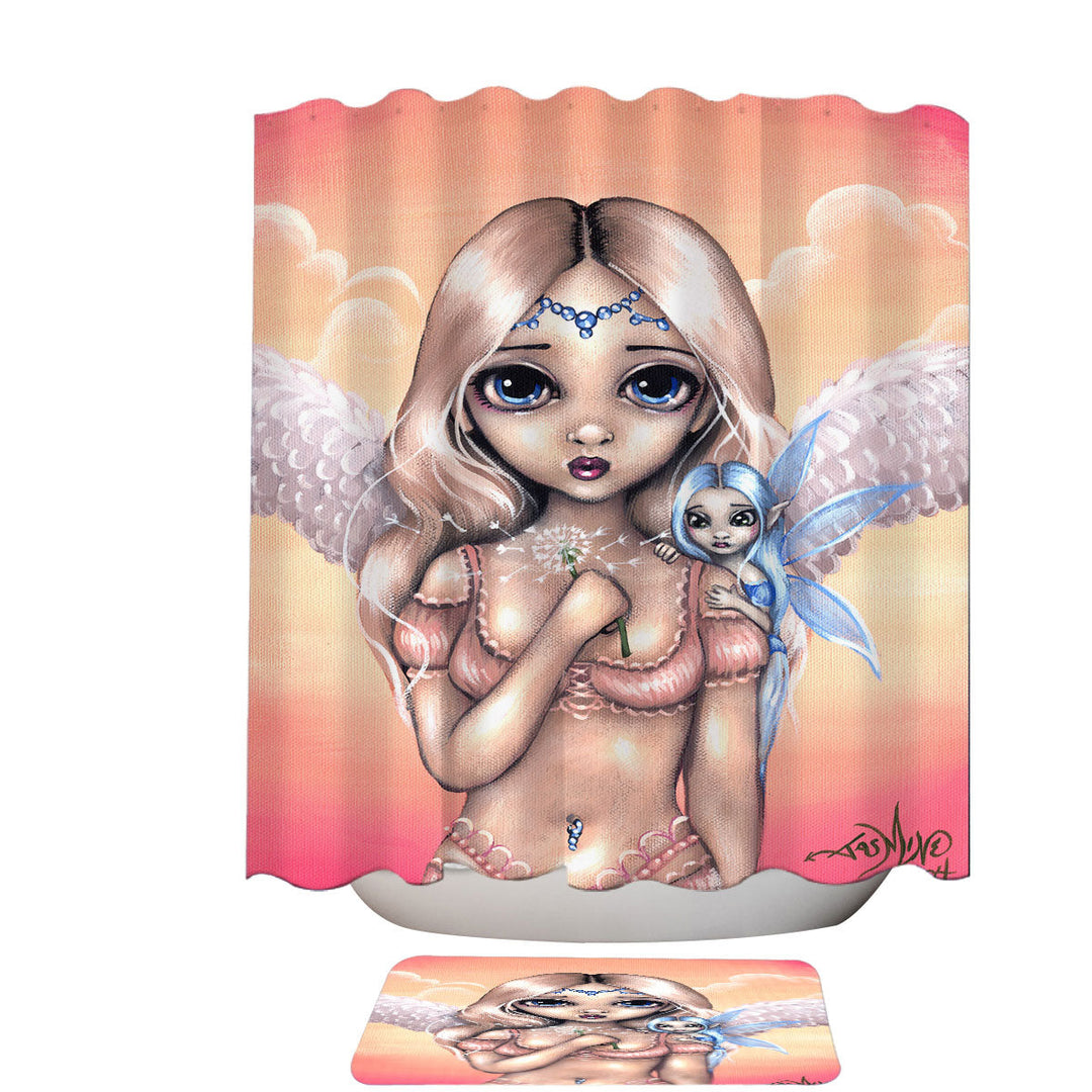 Fairy Shower Curtain Making a Wish Angelic Fairy and her Pixie Friend