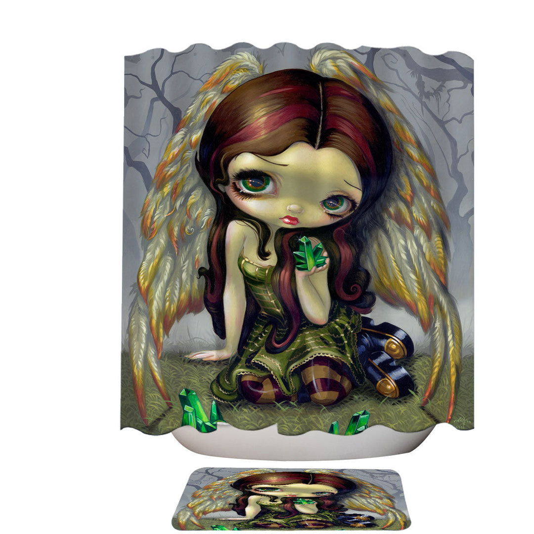 Fantasy Art Angel with Emeralds Shower Curtain