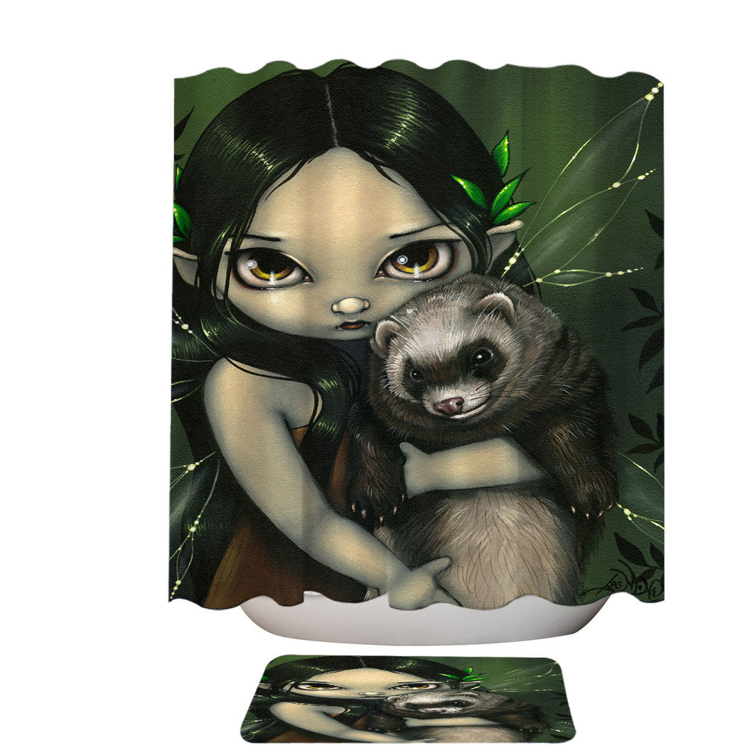 Fantasy Art Ferret and His Fairy Shower Curtain