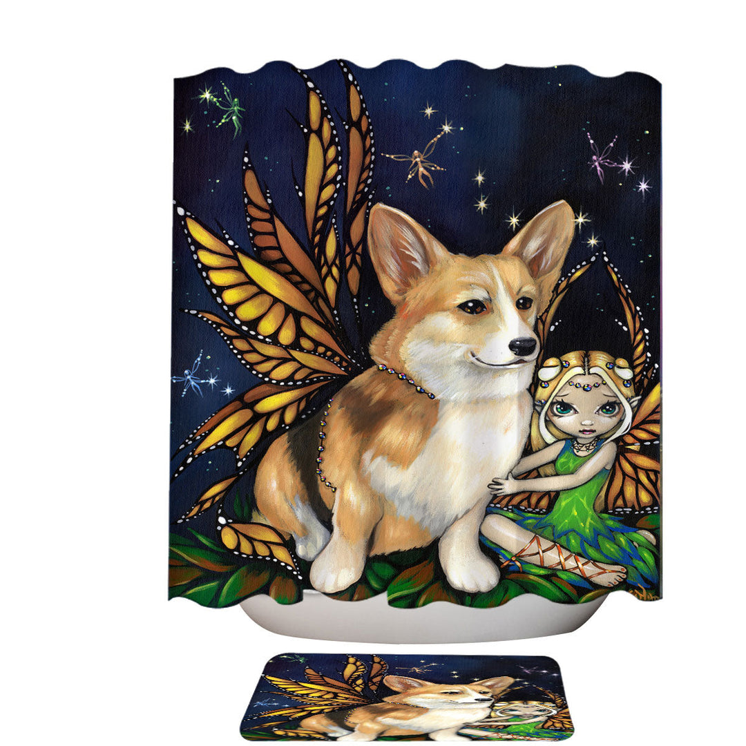 Fantasy Pet Dog Corgi of the Faeries Shower Curtain