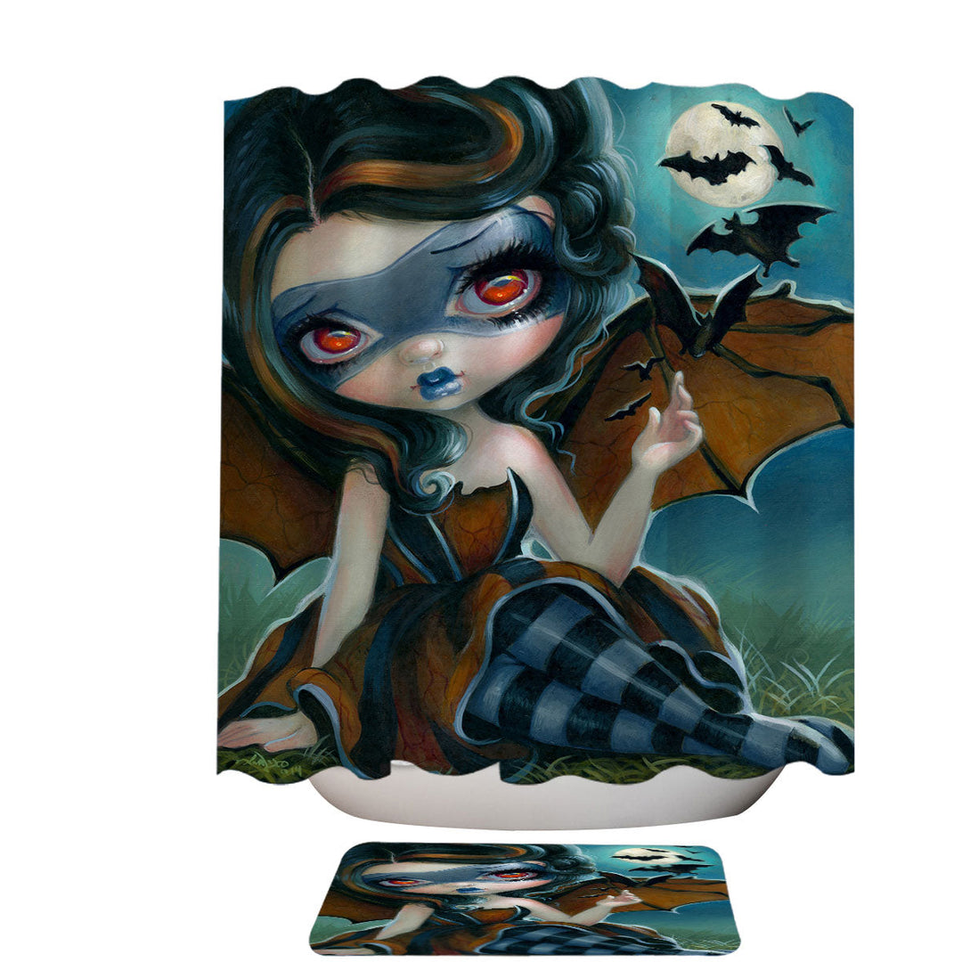 Fantasy Pipistrello Bat Winged Girl and Moon Bats Shower Curtain