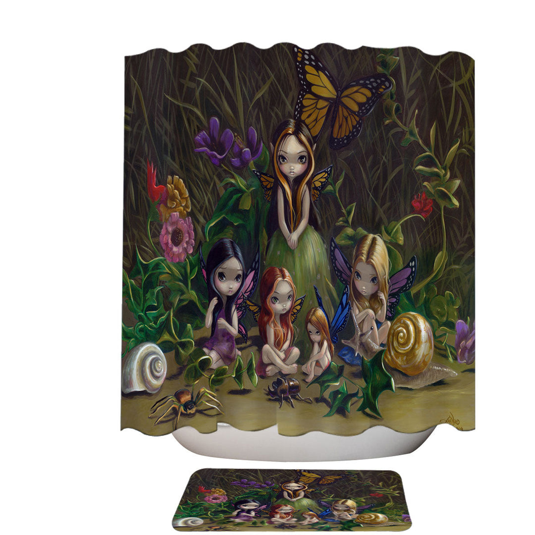 Fantasy Shower Curtains Art Forest Gathering of Faeries