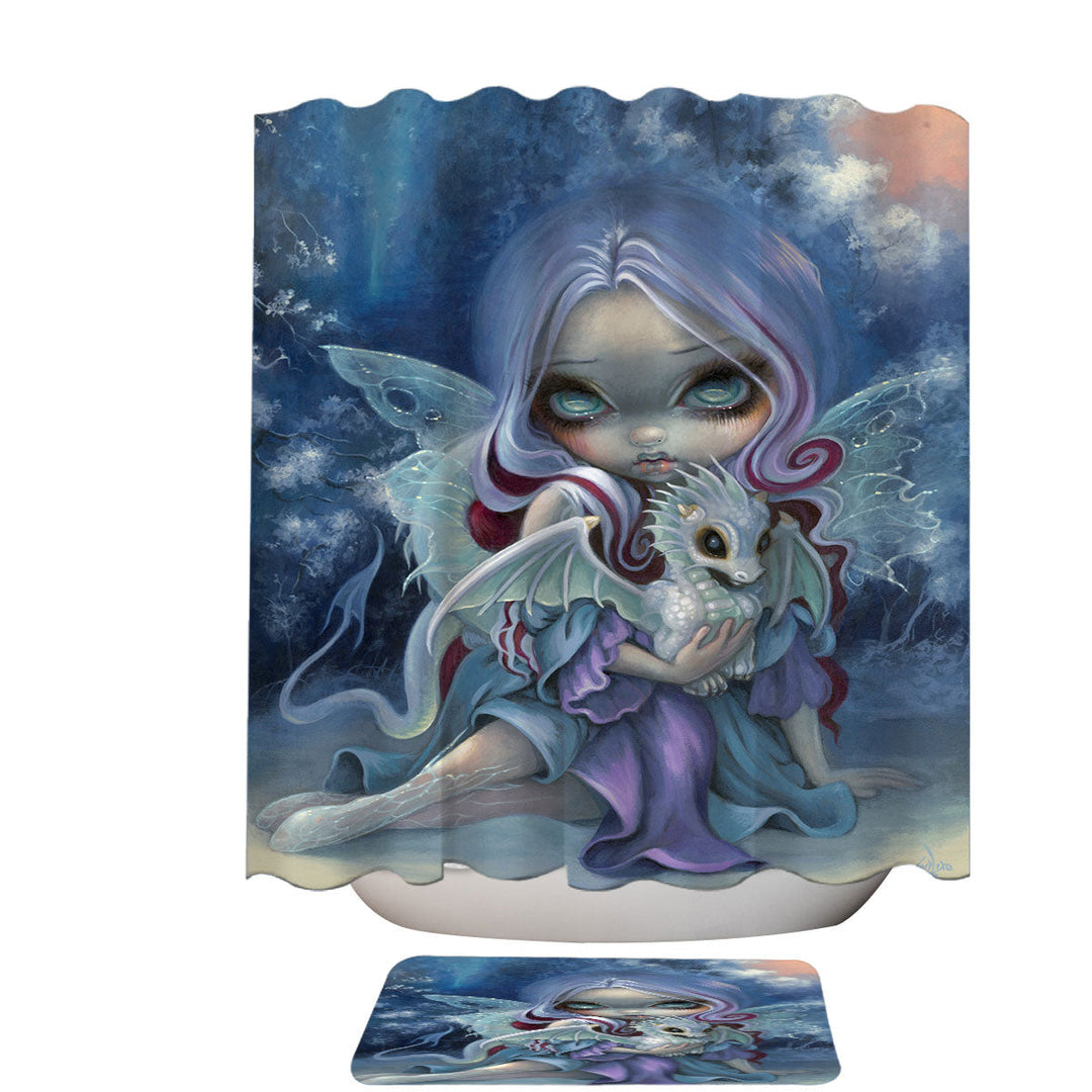 Fantasy Shower Curtains Art Gorgeous Fairy and Wintry Dragonling