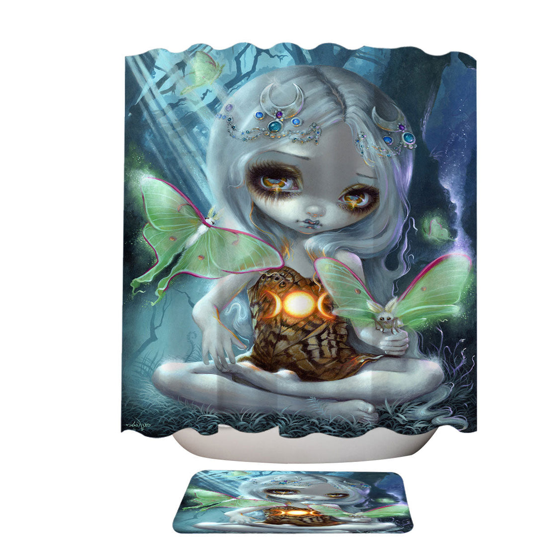 Fantasy Shower Curtains Art Luna Moth Beautiful Glowing Moth Fairy