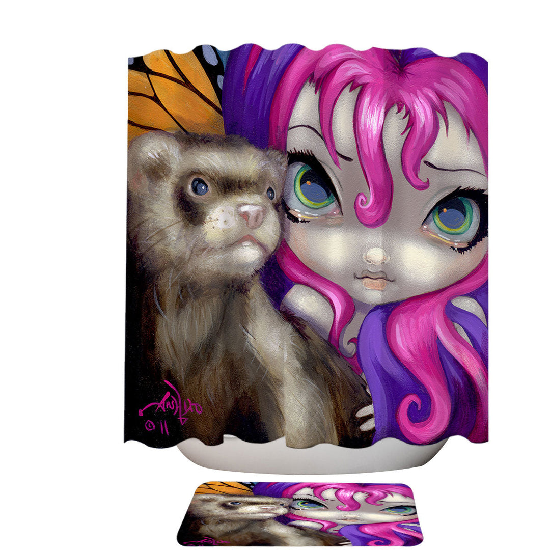 Ferret Shower Curtain Faces of Faery _154 Purplish Girl With Her Ferret