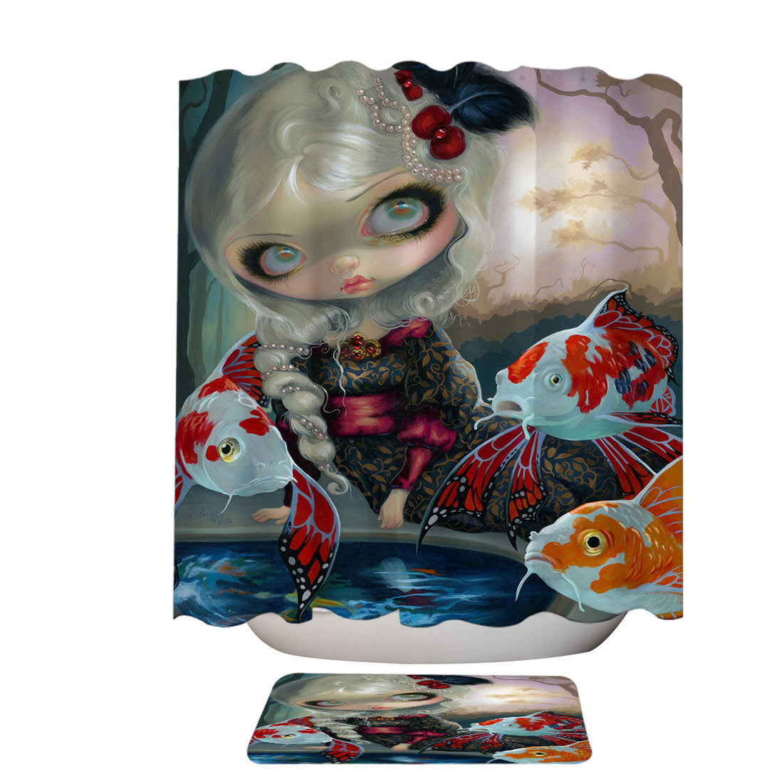 Fine Art Flying Fish Beautiful Girl and the Koi Pond Shower Curtain