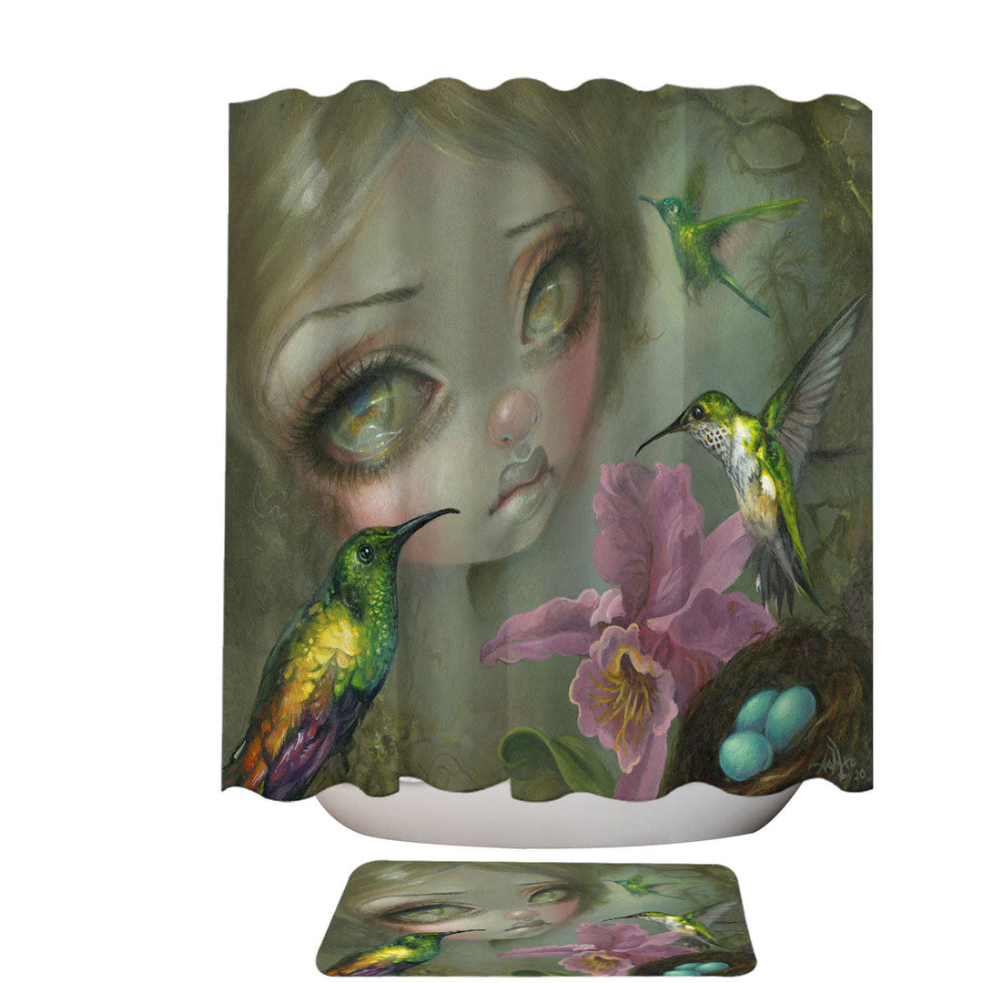 Fine Art Ode To Heade Girl Hummingbirds Shower Curtain