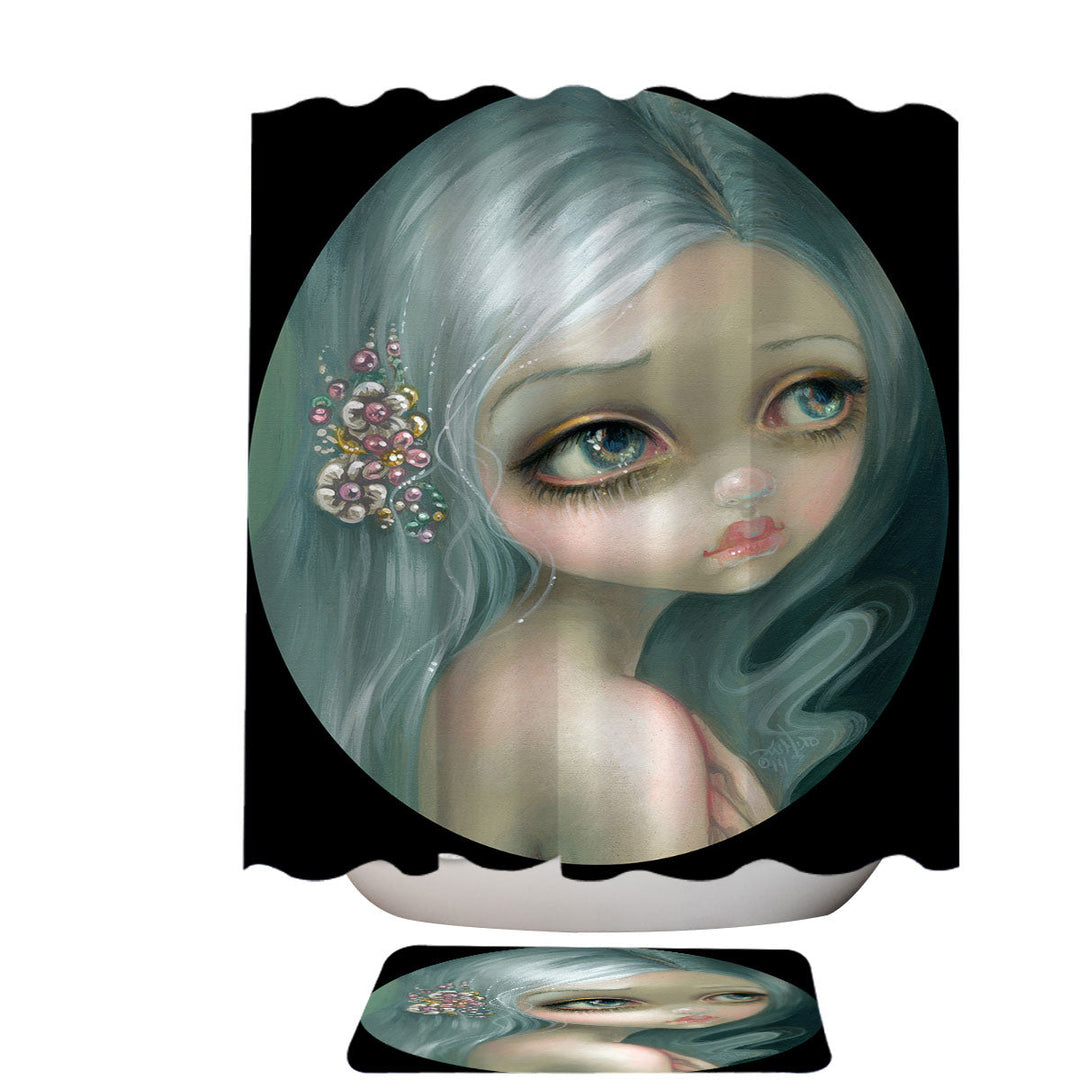 Fine Art Silver Introspection Silver Haired Girl Fabric Shower Curtains