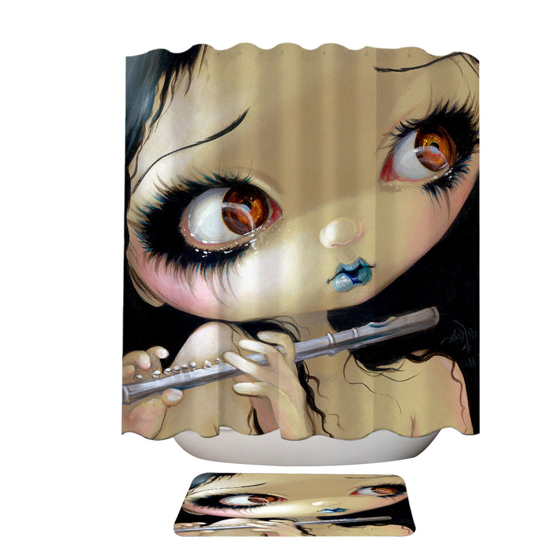 Flute Shower Curtain Faces of Faery _168 Cute Girl Playing the Flute