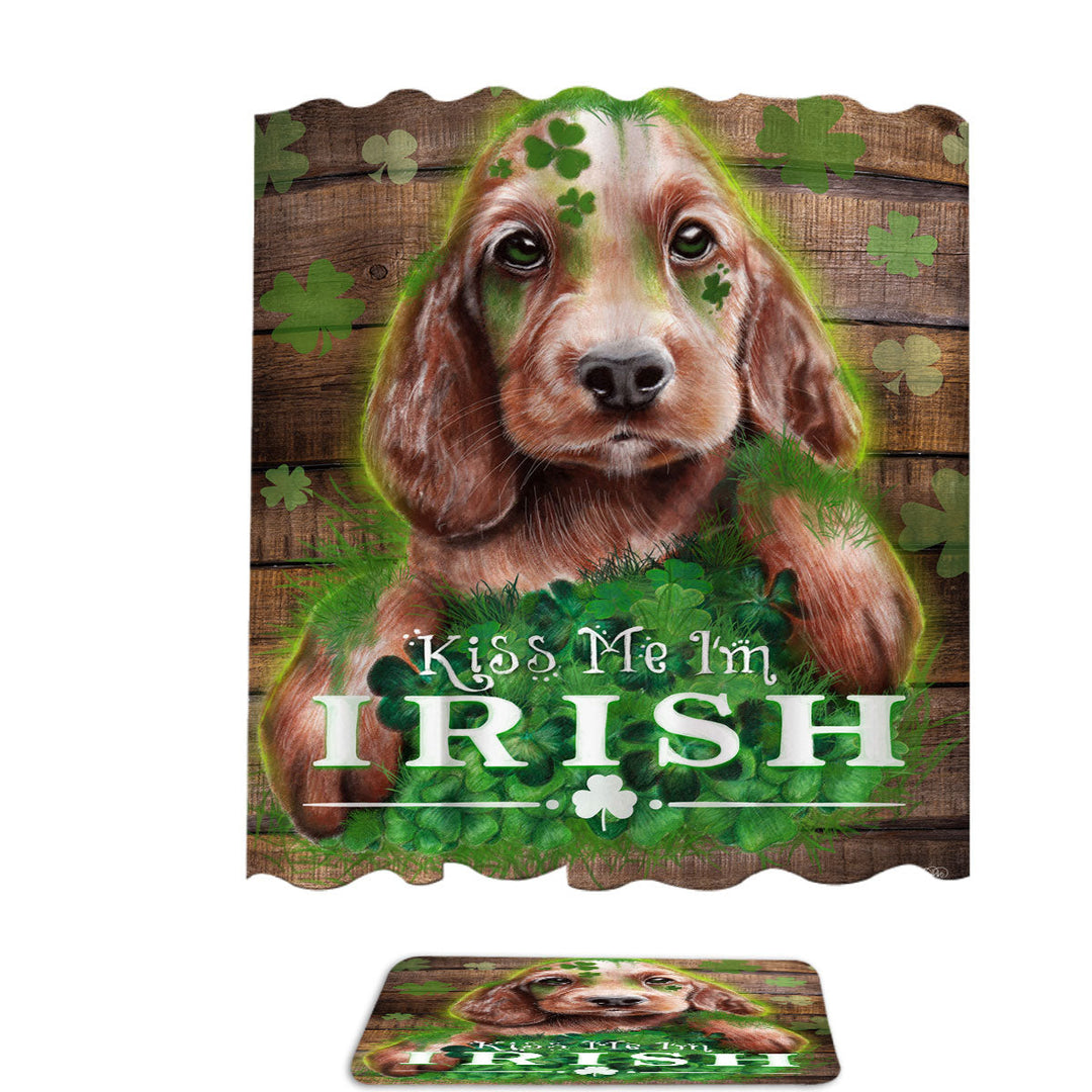 Funny Green Clover Kiss me I_m Irish Puppy Shower Curtain