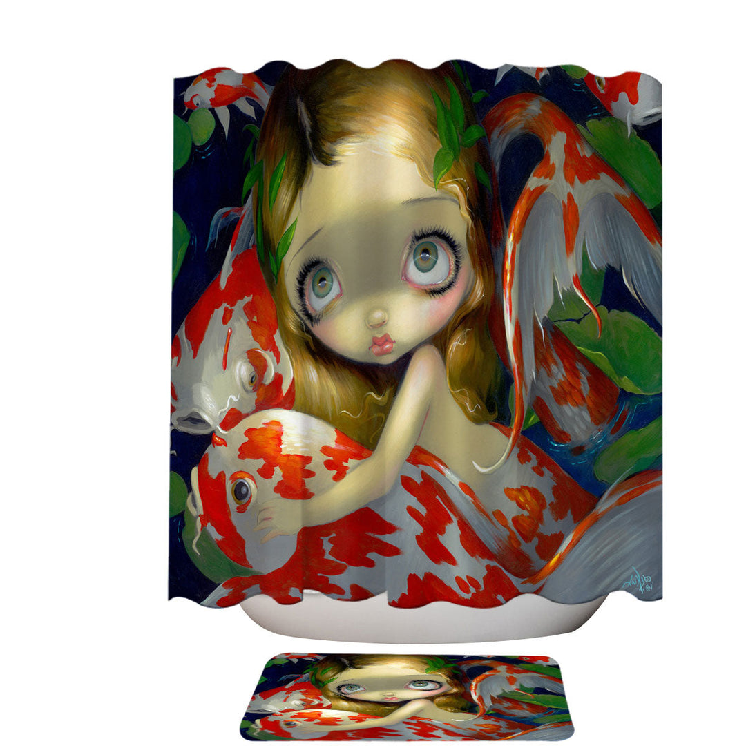 Girl Mermaid Amongst The Koi Fish Shower Curtain