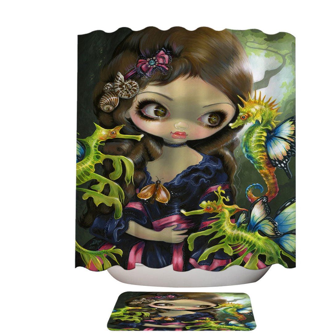 Girl and the Sea Dragon and Seahorse Shower Curtain