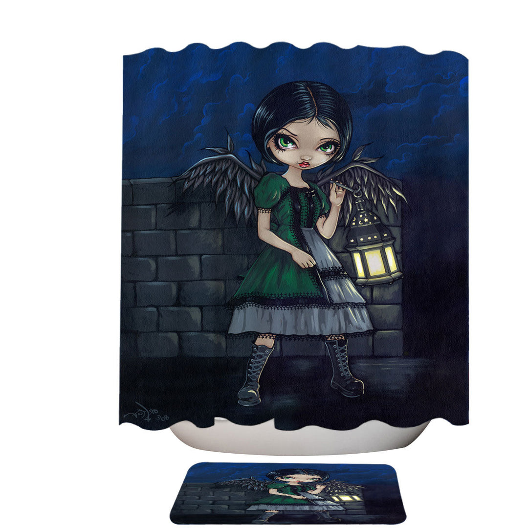 Girls Shower Curtain Big Eyed Beautiful Angel Lighting the Way