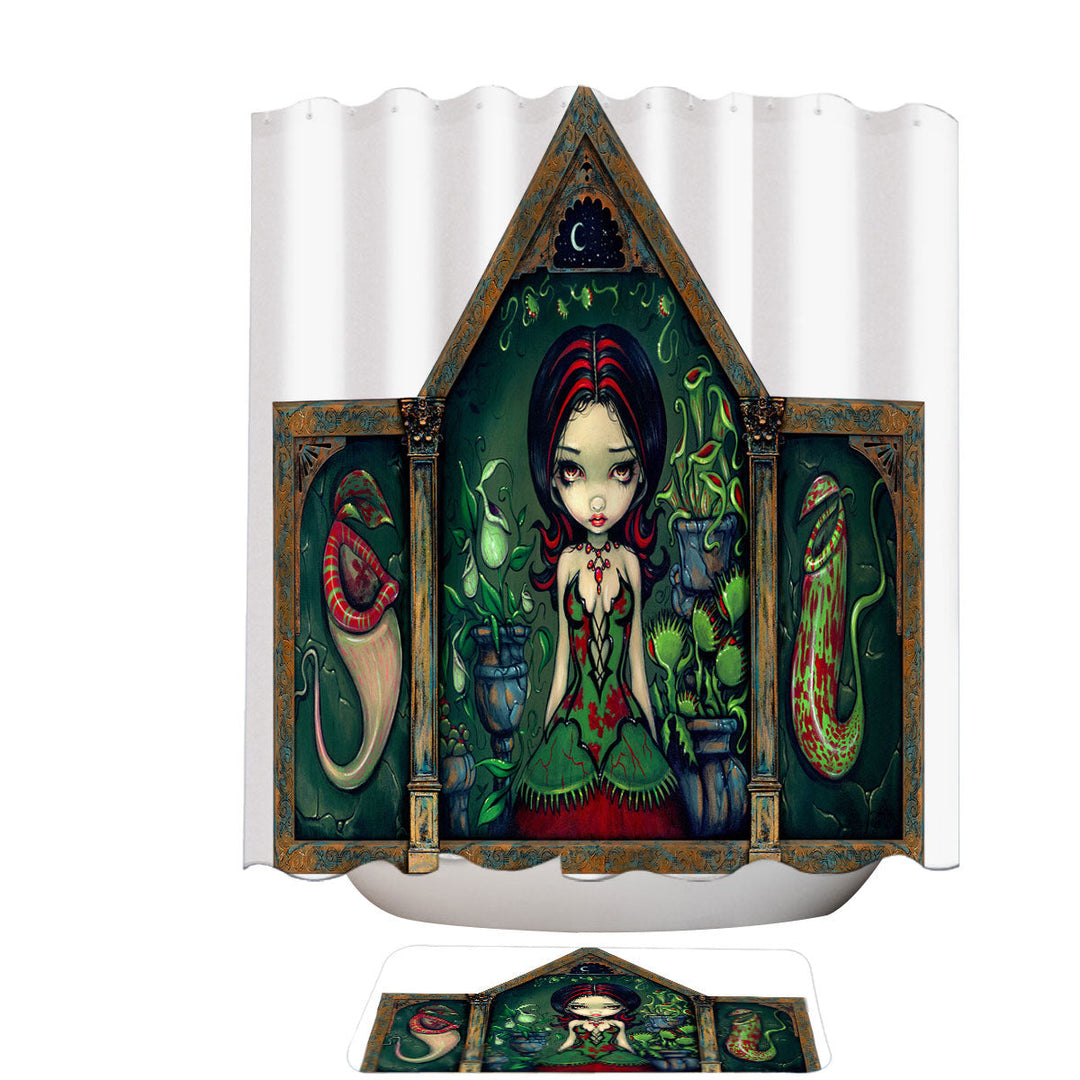 Goth Shower Curtains Victorian Girl in the Carnivorous Greenhouse