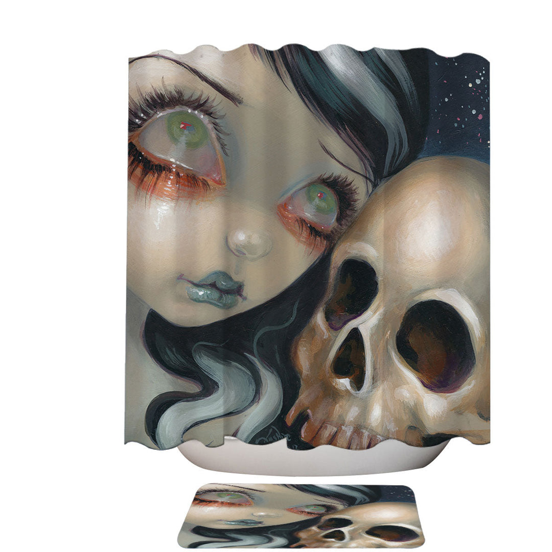Gothic Girl Shower Curtains Faces of Faery _196 Scary Skull and Gothic Girl