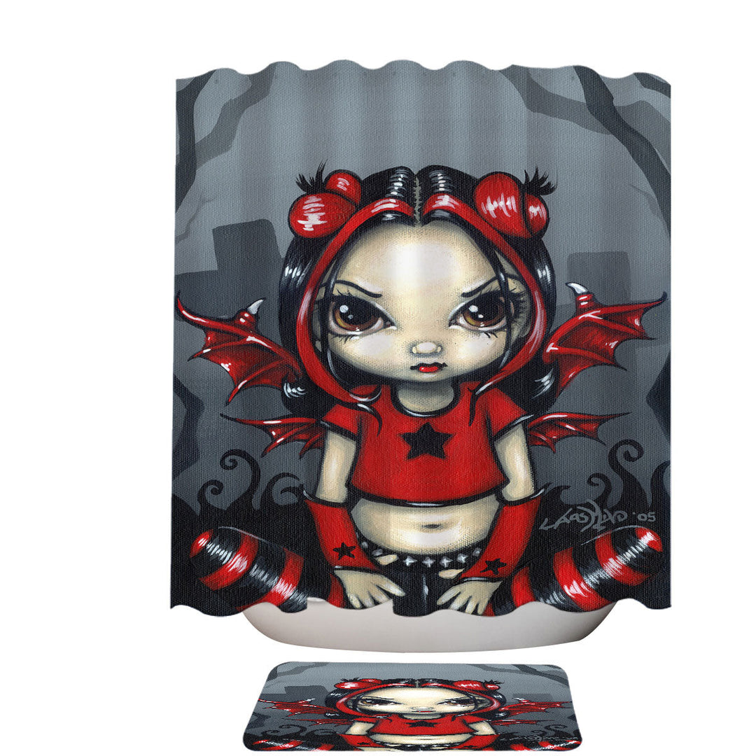 Gothling Punk Red Black Goth Fairy in a Cemetery Decorative Shower Curtains