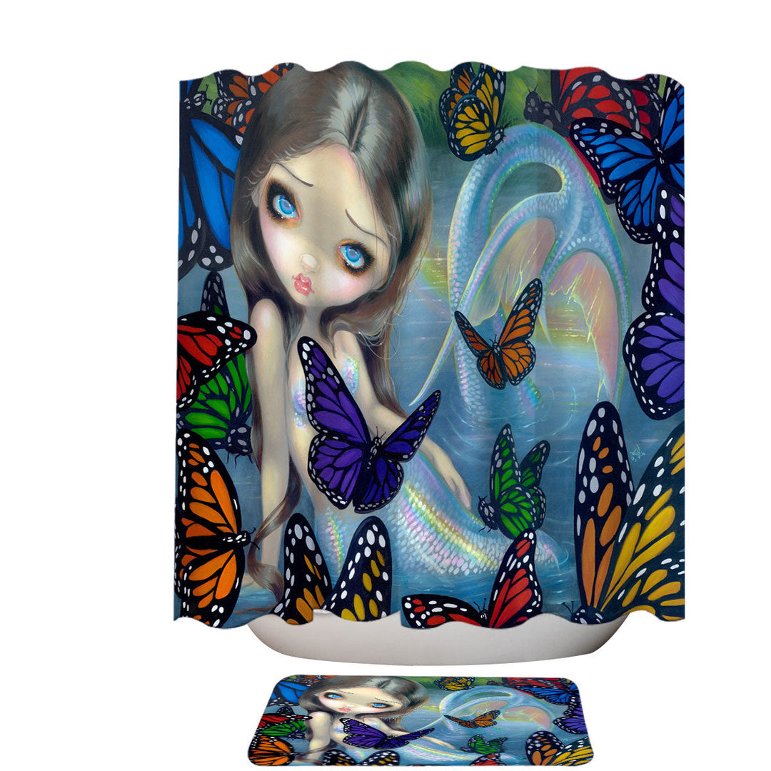 Halcyon Beautiful Mermaid and Butterflies Shower Curtains