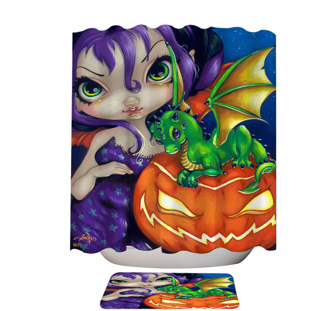 Halloween Shower Curtains Darling Dragonling Fairy and Cute Dragon