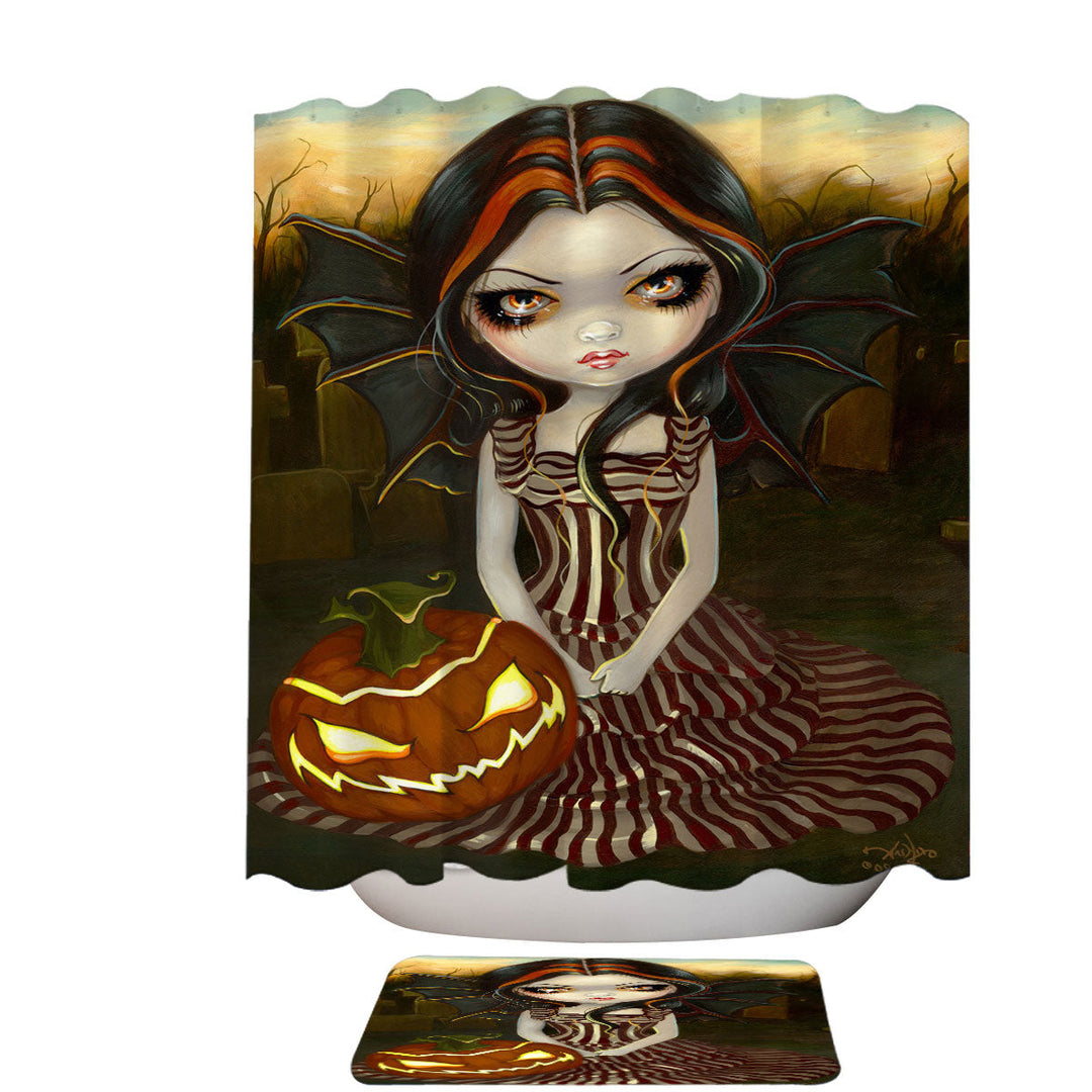 Halloween Shower Curtains for Sale Twilight Scary Pumpkin Winged Beauty Girl