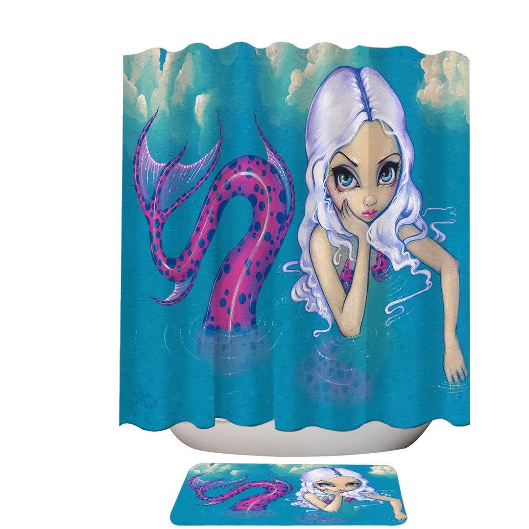 Haughty Mermaid Lovely Pink Spotted Tail Mermaid Shower Curtain