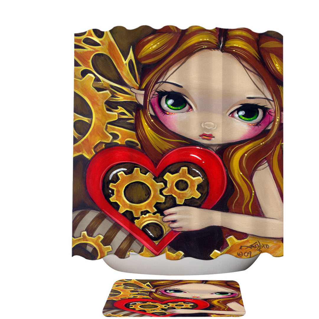 Heart Lovley Girl a Clockwork Valentine Shower Curtains