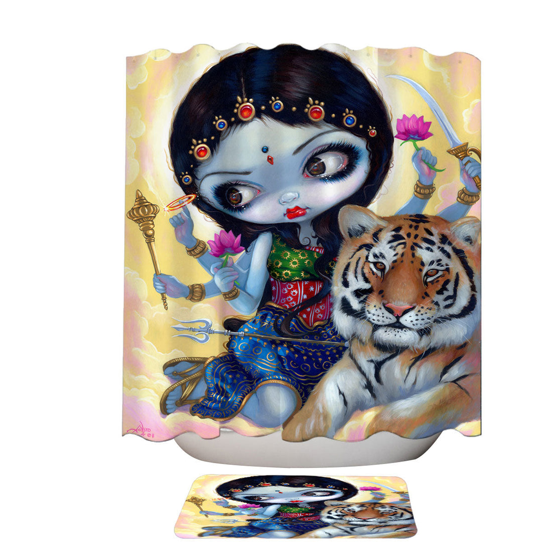 Hindu Shower Curtain Goddess Maiden Durga and the Tiger