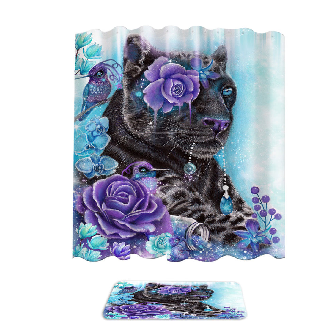 Hummingbirds and Sapphire Galaxy Jaguar Shower Curtain