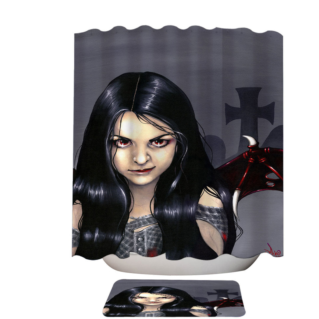 Hunger Pains the Undead Goth Vampire Girl Shower Curtains Fabric