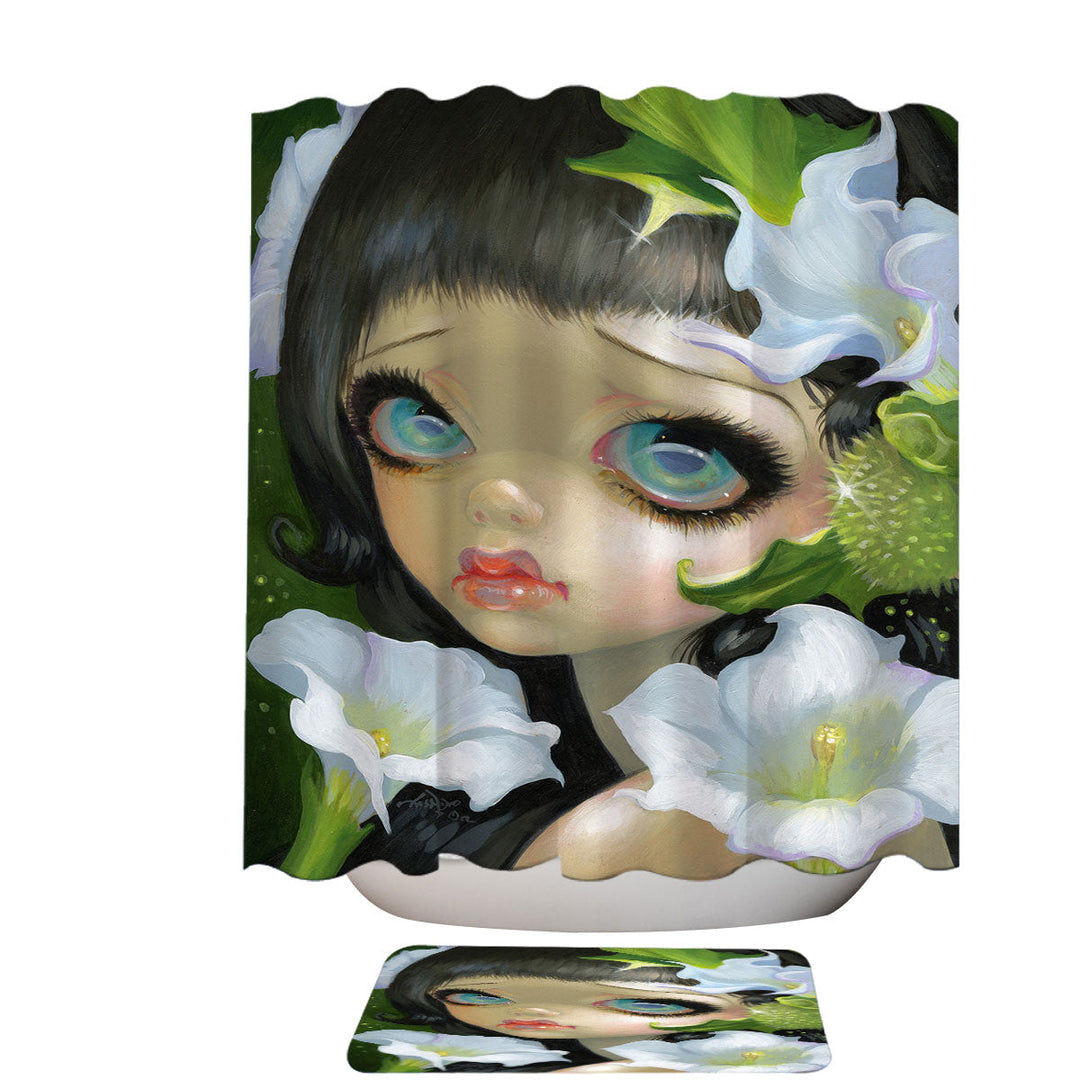 Inexpensive Shower Curtains of Poisonous Beauties Datura Girl and Flowers