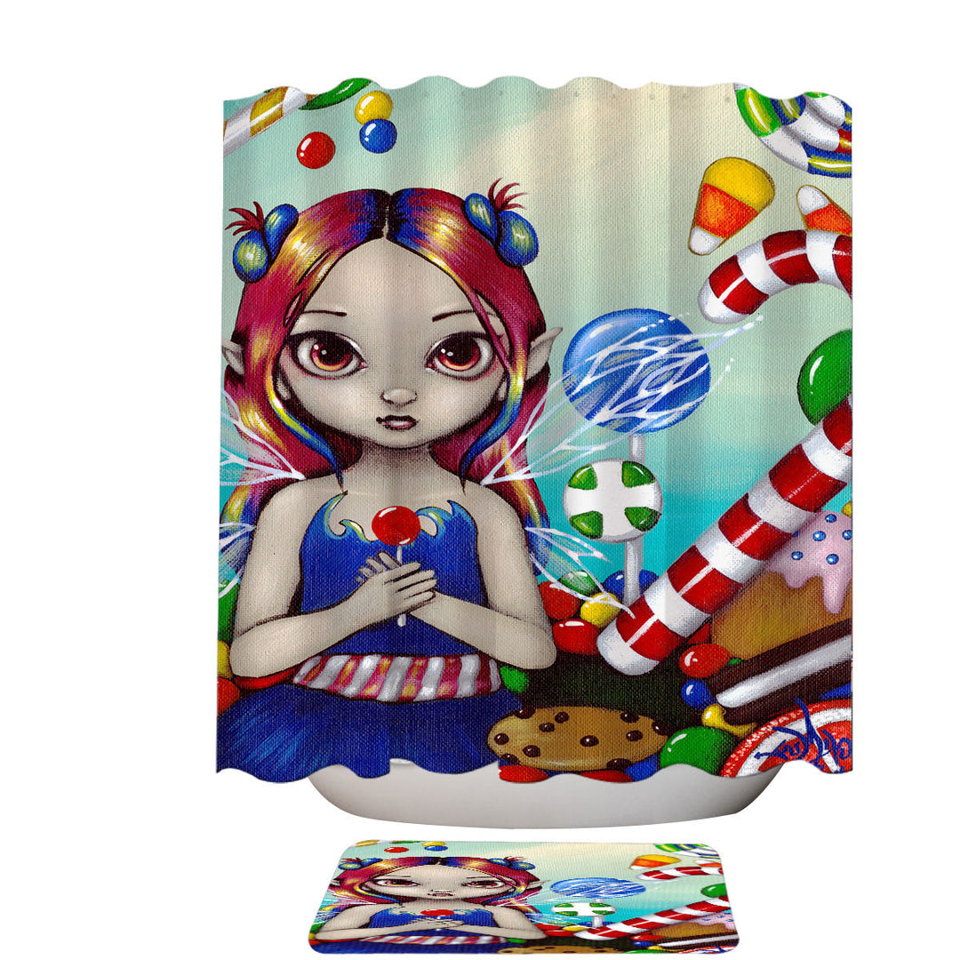 Kids Fabric Shower Curtains Candy Loving Fairy with a Sweet Tooth