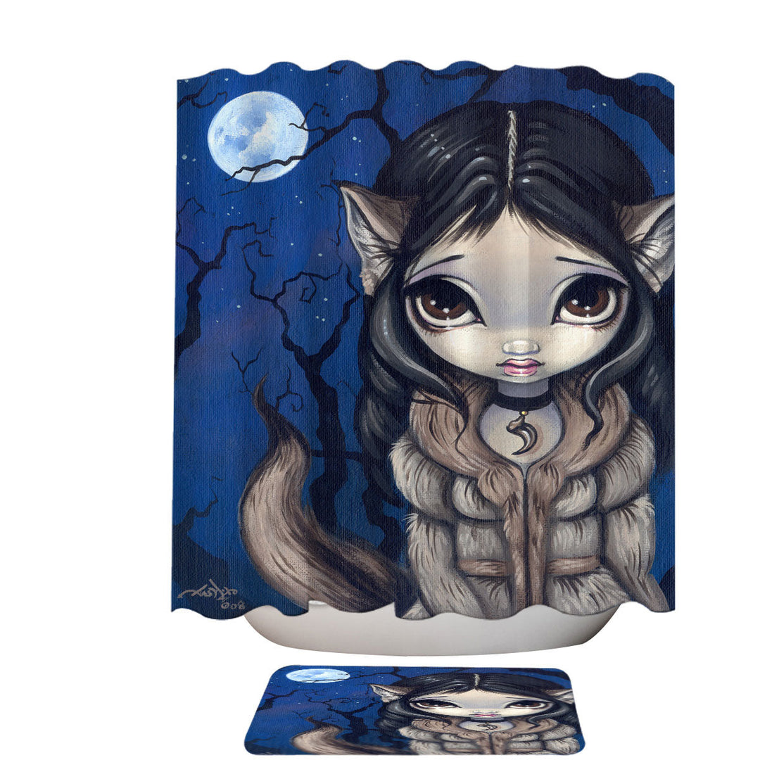 Kids Fantasy the Little Wolf Girl Shower Curtains