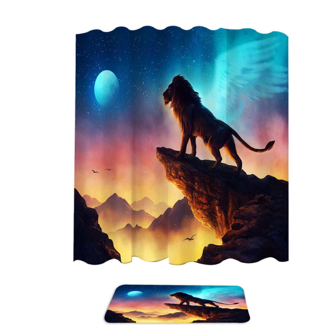 Kids Shower Curtains Free Like a Bird Night Sky Angel Lion