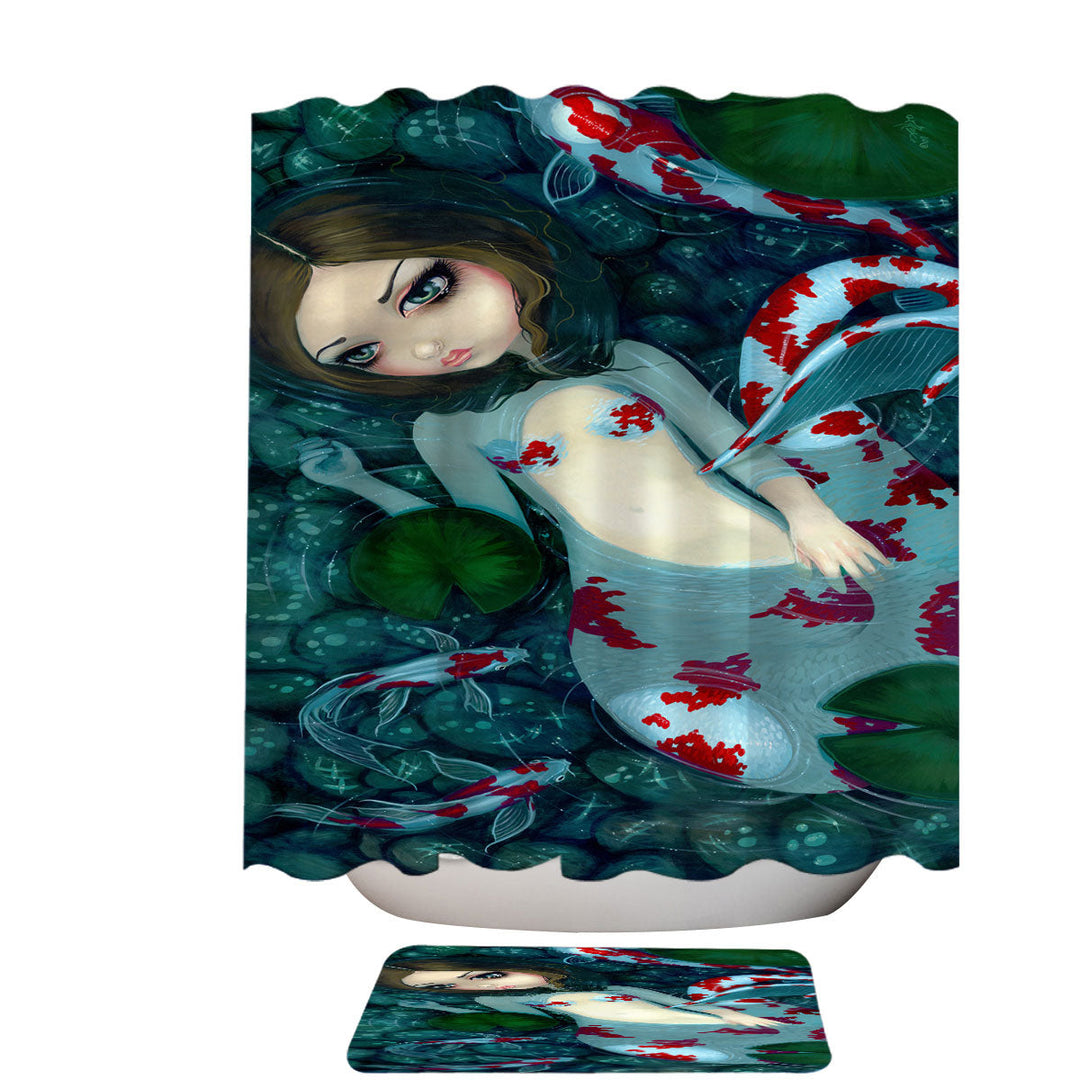 Koi Fish Shower Curtain Pond Daydreaming Koi Mermaid