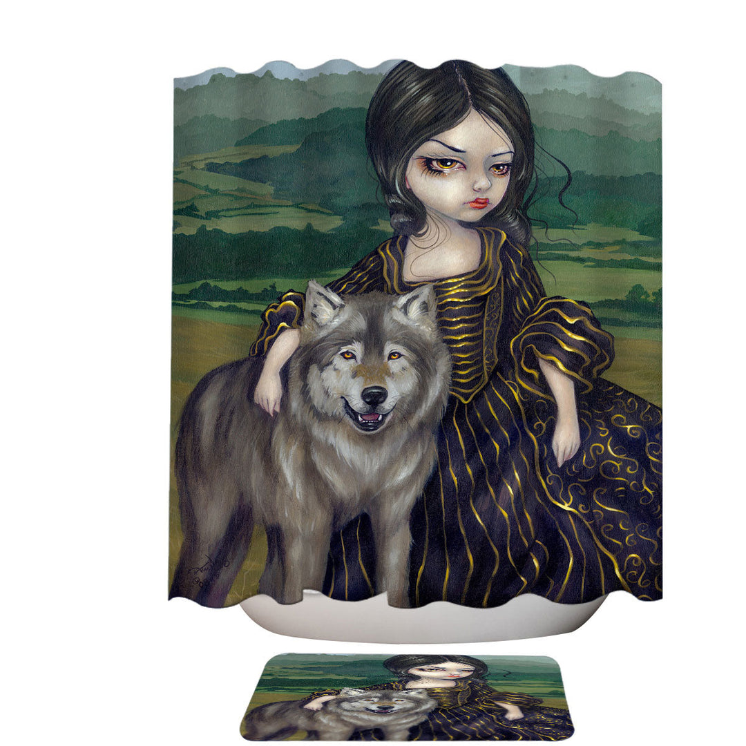 Loup Garou Fine Art Landscape Wolf and Lady Shower Curtain