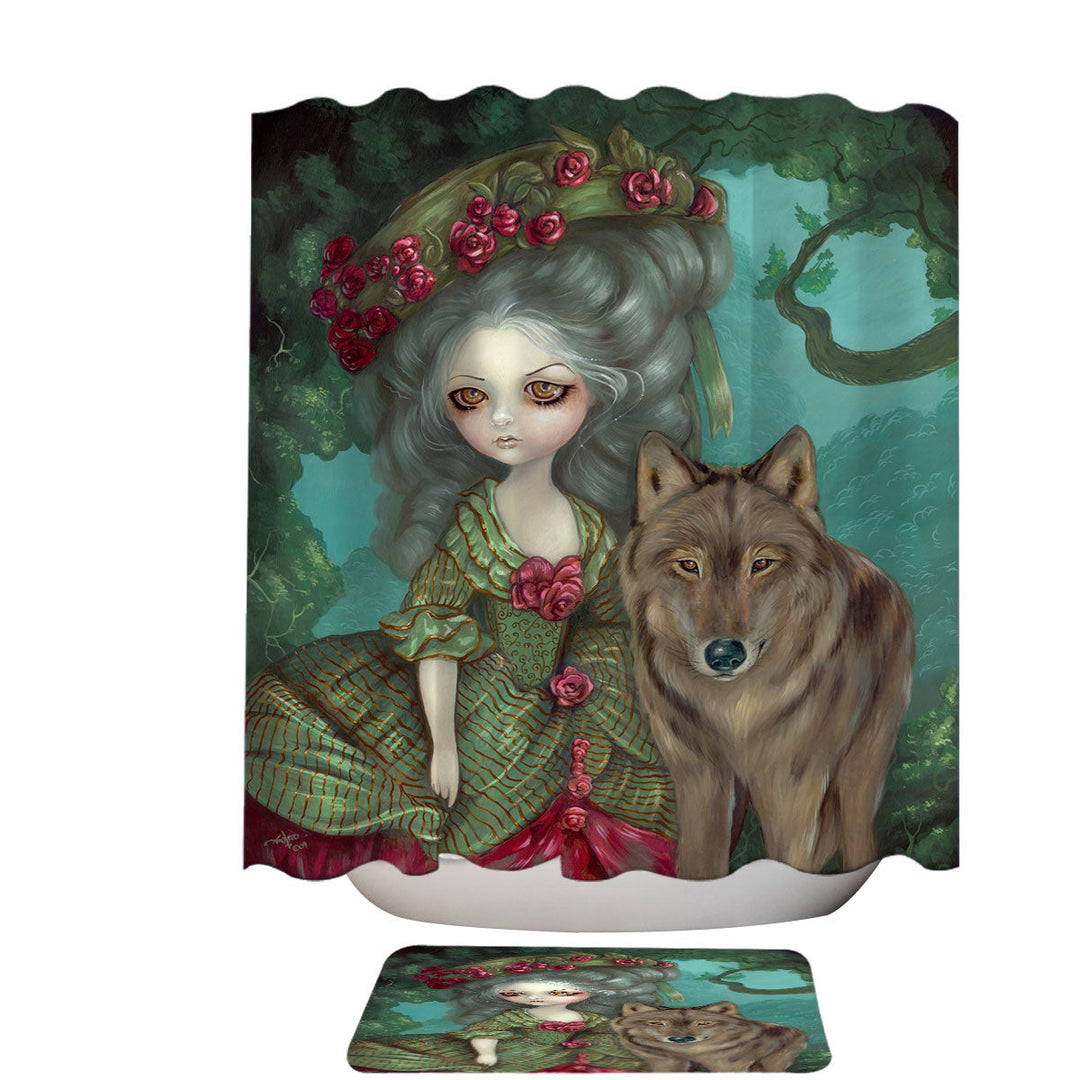 Loup Garou Forest Beautiful Girl and Her Wolf Shower Curtain