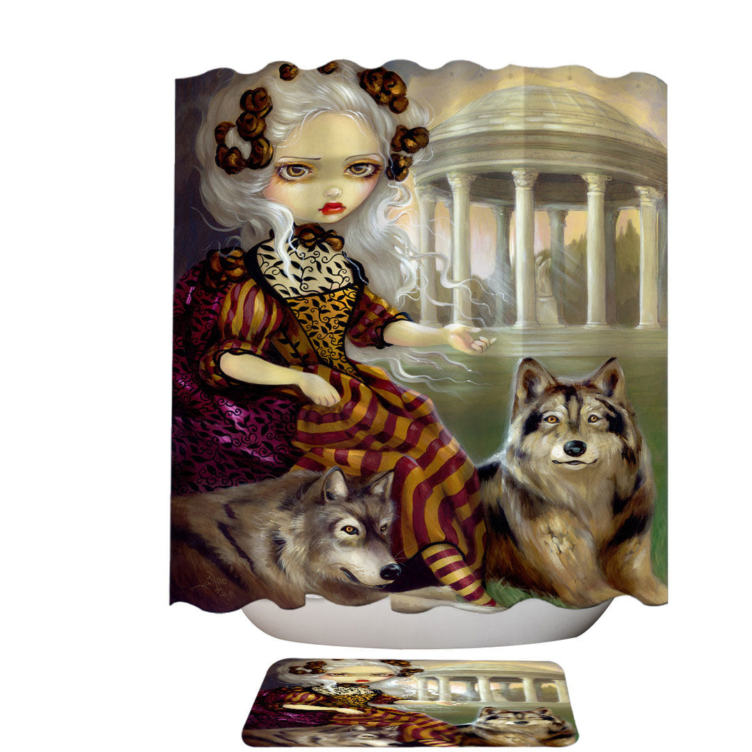 Loup Garou Shower Curtains the Temple Beautiful Maiden and Wolves