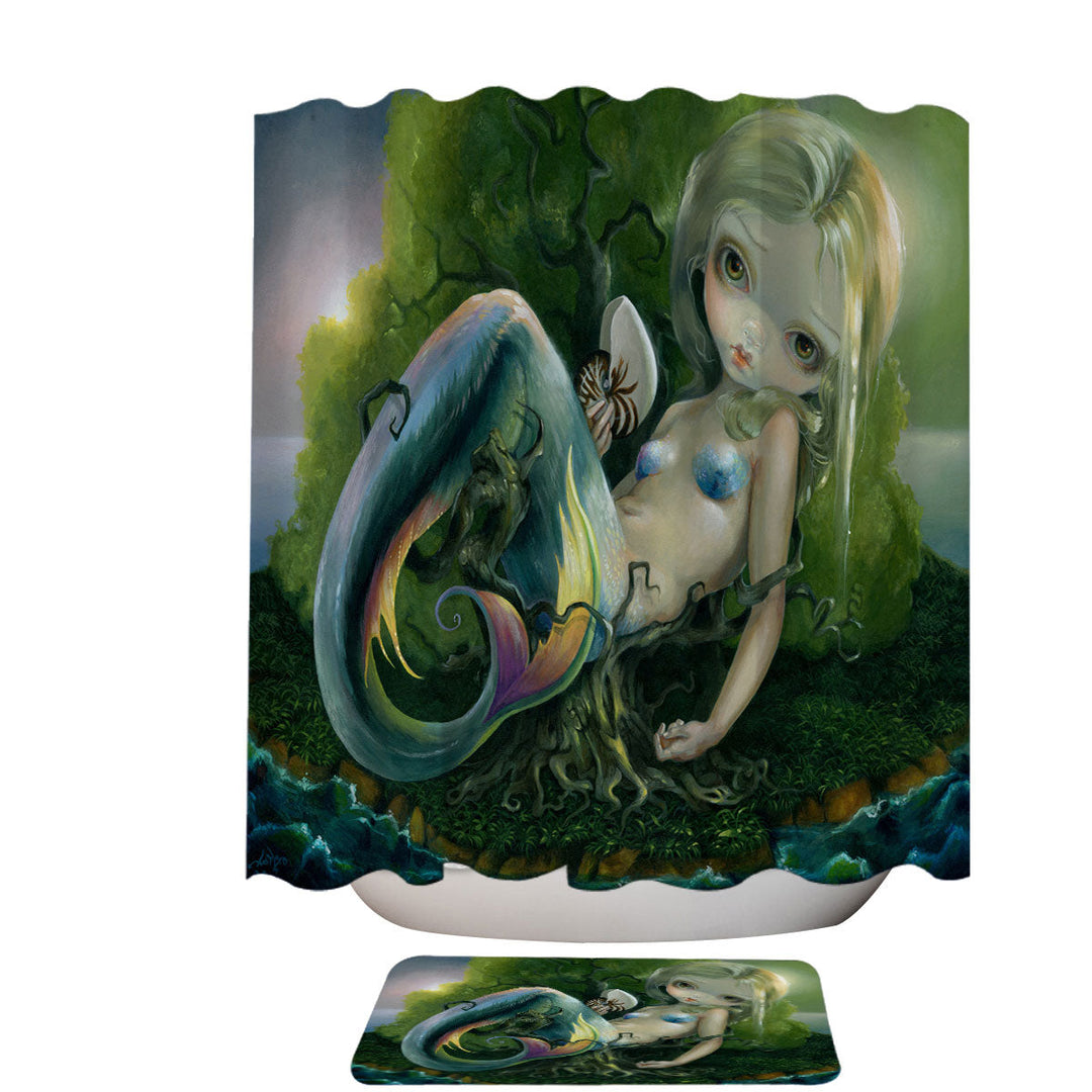 Melancholic Fantasy Stranded Island Mermaid Shower Curtains