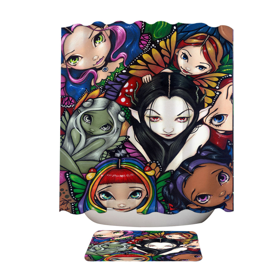 Multi Colored Shower Curtains Fantasy Art Fairy Group Portrait