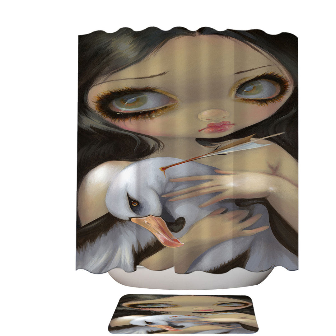 My Albatross Sad Art Painting Girl and Albatross Shower Curtain