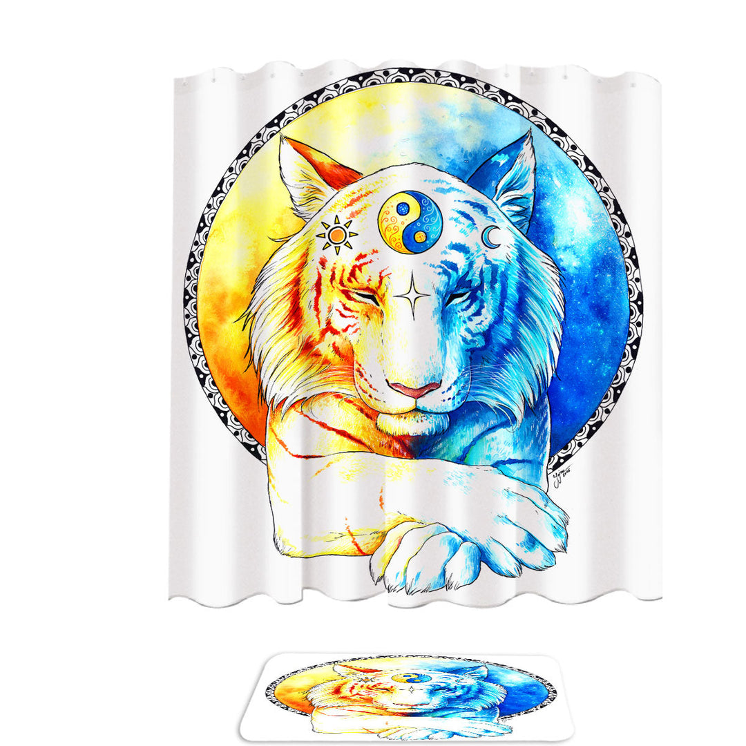 Oriental Shower Curtains Inner Balance Oriental Sun Moon Tiger