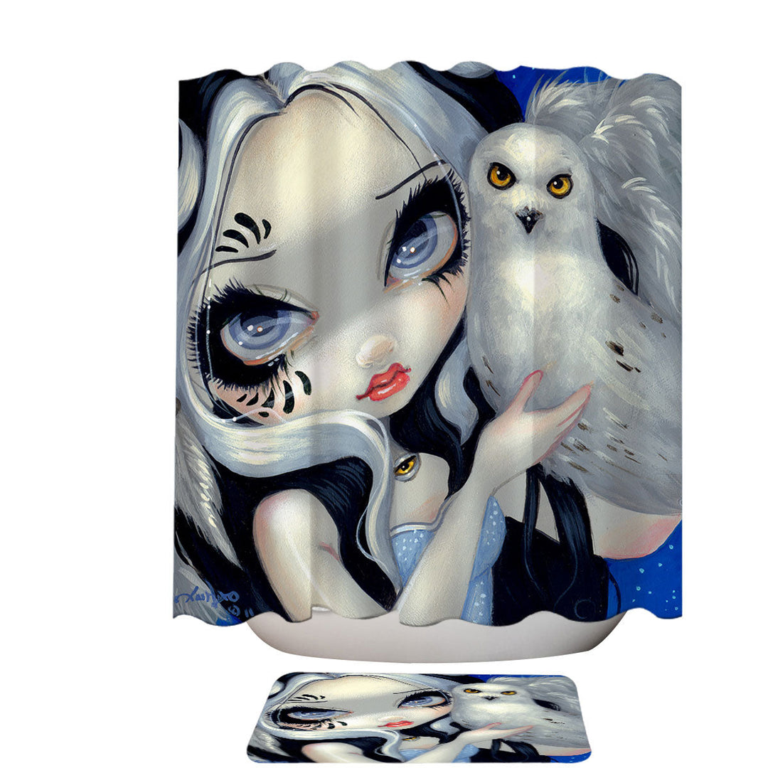 Owl Shower Curtain Faces of Faery _149 Goth Girl with Her White Owl