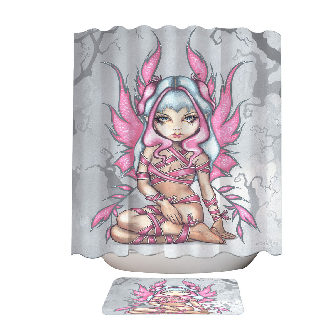 Pink Shower Curtains Ribbon Fairy Cute Sliver Haired Fairy