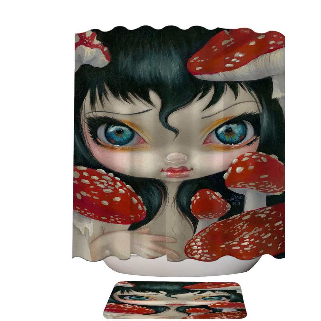 Poisonous Beauties Fly Agaric Girl and Mushrooms Shower Curtains