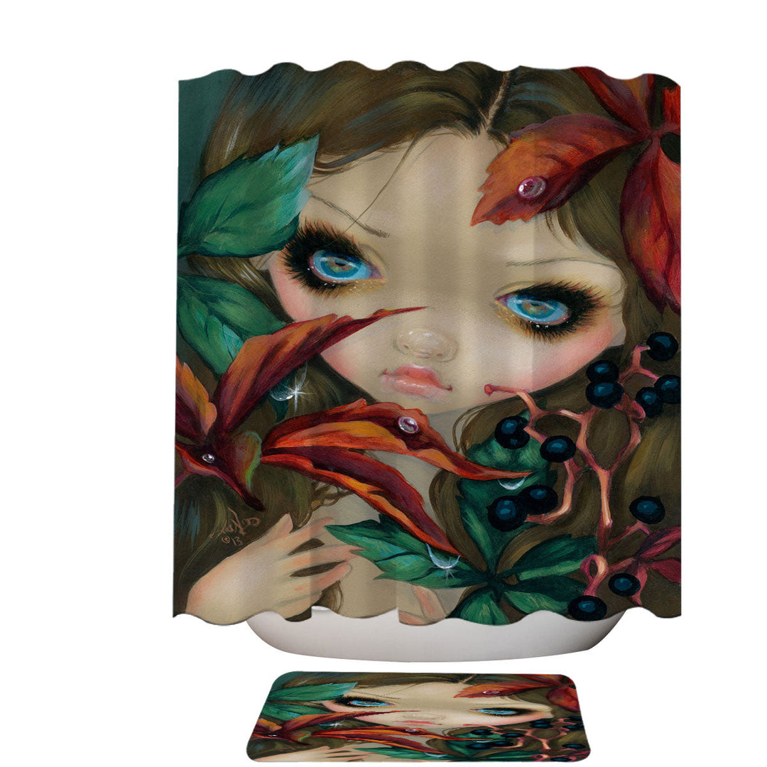 Poisonous Beauties Virginia Creeper Girl and Berries Fabric Shower Curtains